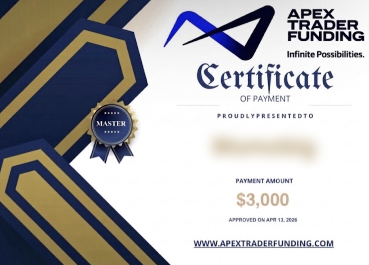 Apex Trader Funding certificate of payment
